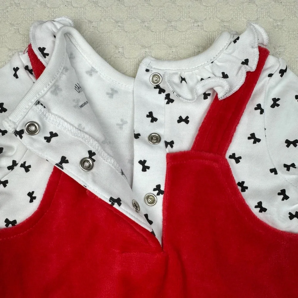 NEW Little Me 2pc plus Headband Outfit Red Dress Black Bows 6M Baby Girl Set NWT